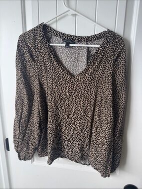 Banana Republic Brown and Black Leopard Print V-Neck Blouse